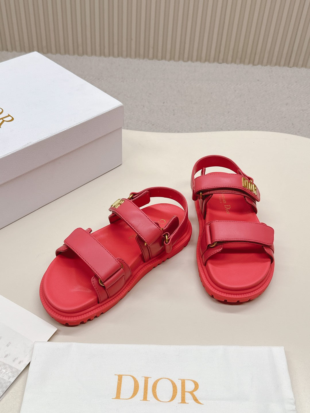 DIOR BACK-STRAP SANDALS 25S IN STRAWBERRY PINK CALFSKIN WITH GOLD HARDWARE - 35