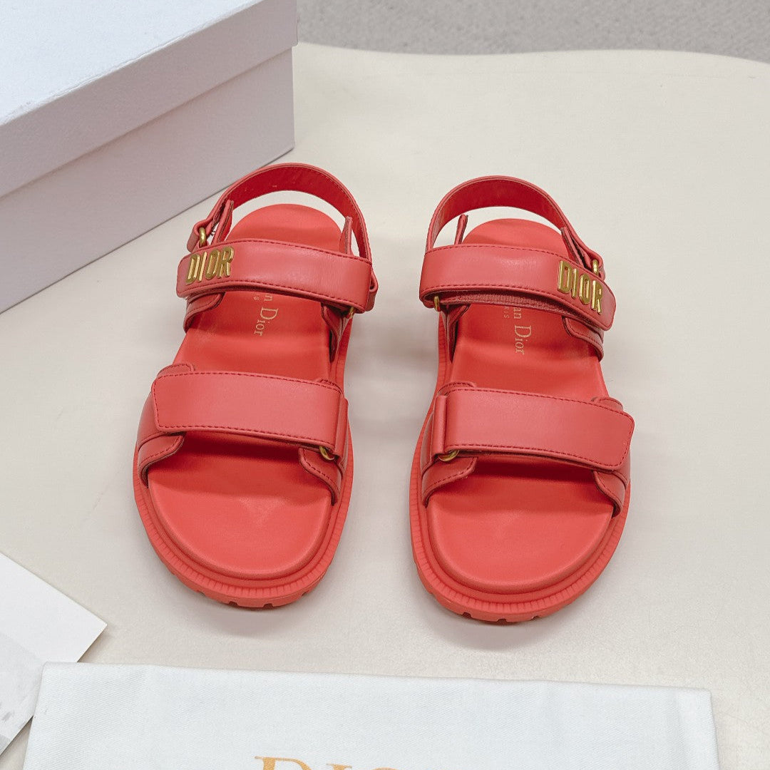DIOR BACK-STRAP SANDALS 25S IN STRAWBERRY PINK CALFSKIN WITH GOLD HARDWARE - 35