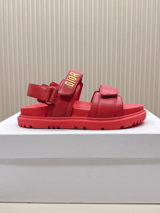 DIOR BACK-STRAP SANDALS 25S IN STRAWBERRY PINK CALFSKIN WITH GOLD HARDWARE - 35