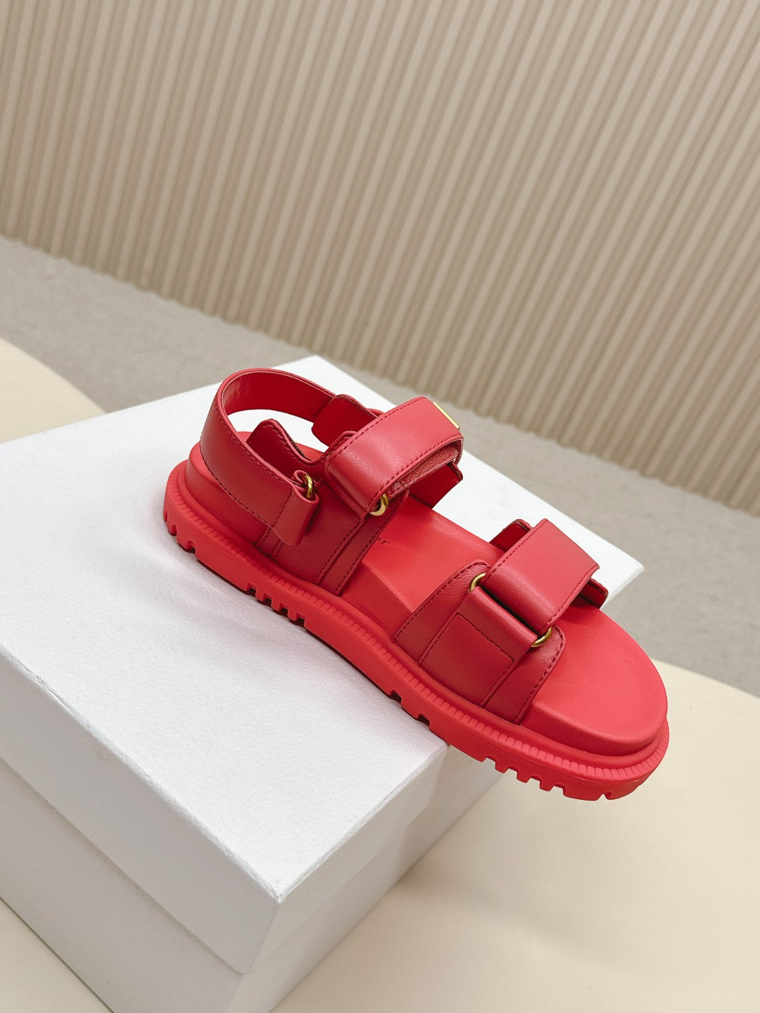 DIOR BACK-STRAP SANDALS 25S IN STRAWBERRY PINK CALFSKIN WITH GOLD HARDWARE - 35
