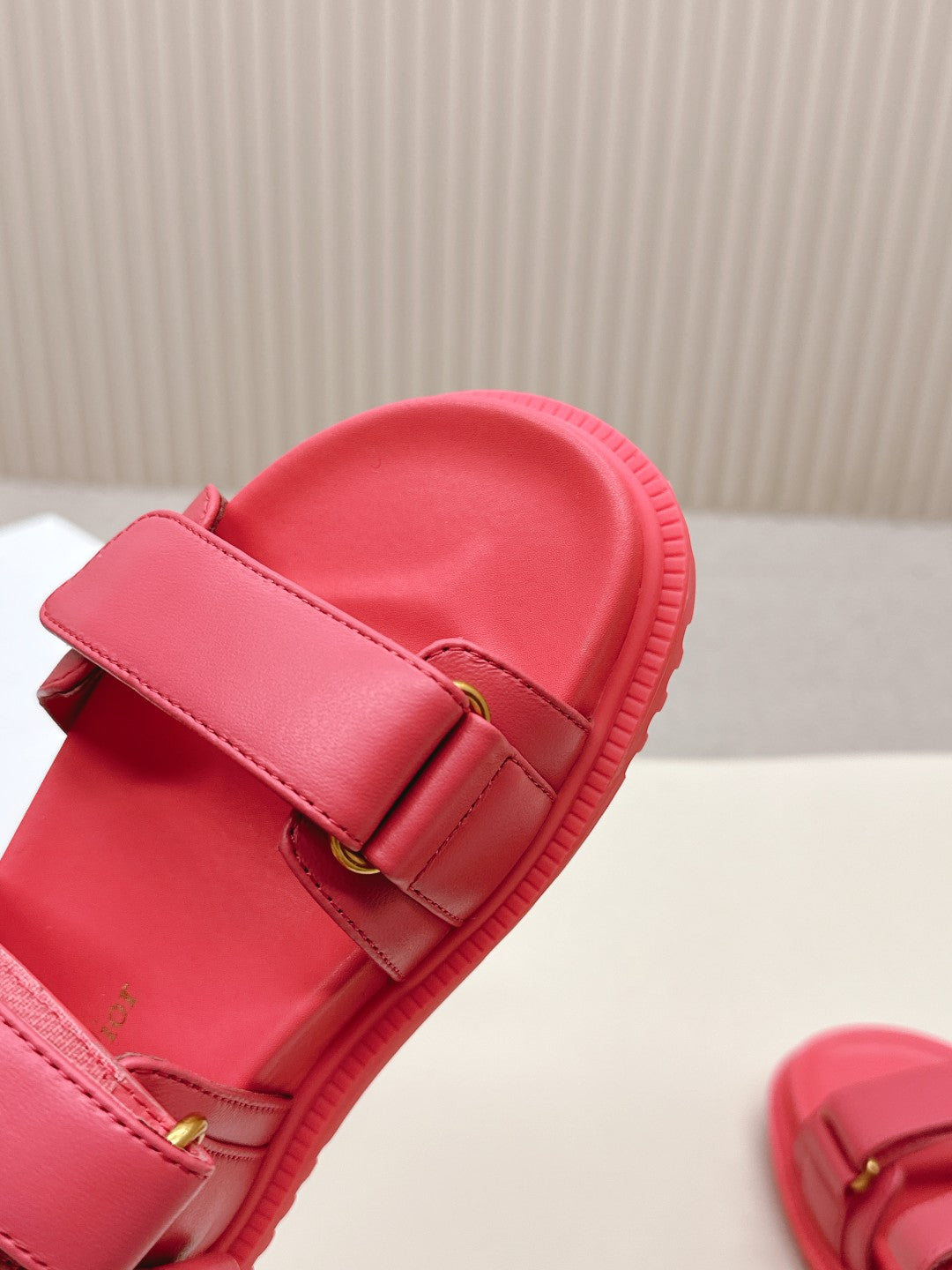 DIOR BACK-STRAP SANDALS 25S IN STRAWBERRY PINK CALFSKIN WITH GOLD HARDWARE - 35