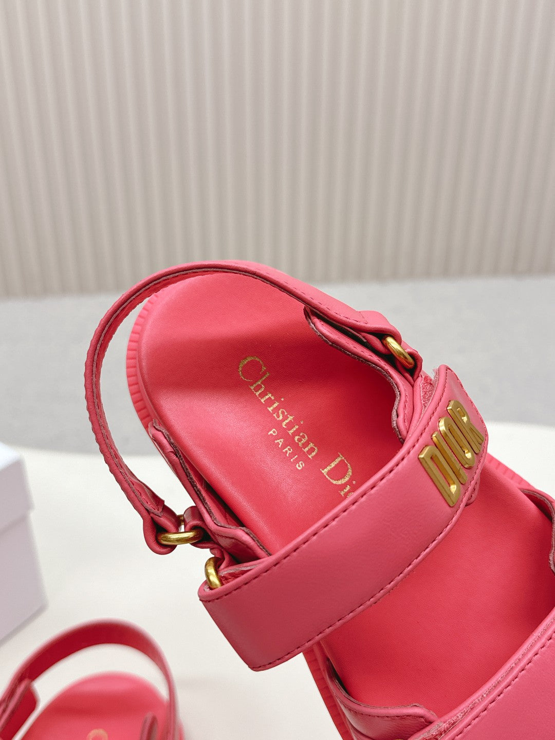 DIOR BACK-STRAP SANDALS 25S IN STRAWBERRY PINK CALFSKIN WITH GOLD HARDWARE - 35
