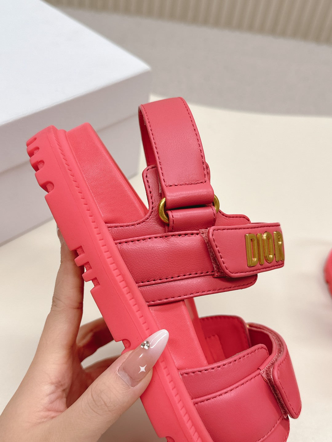 DIOR BACK-STRAP SANDALS 25S IN STRAWBERRY PINK CALFSKIN WITH GOLD HARDWARE - 35