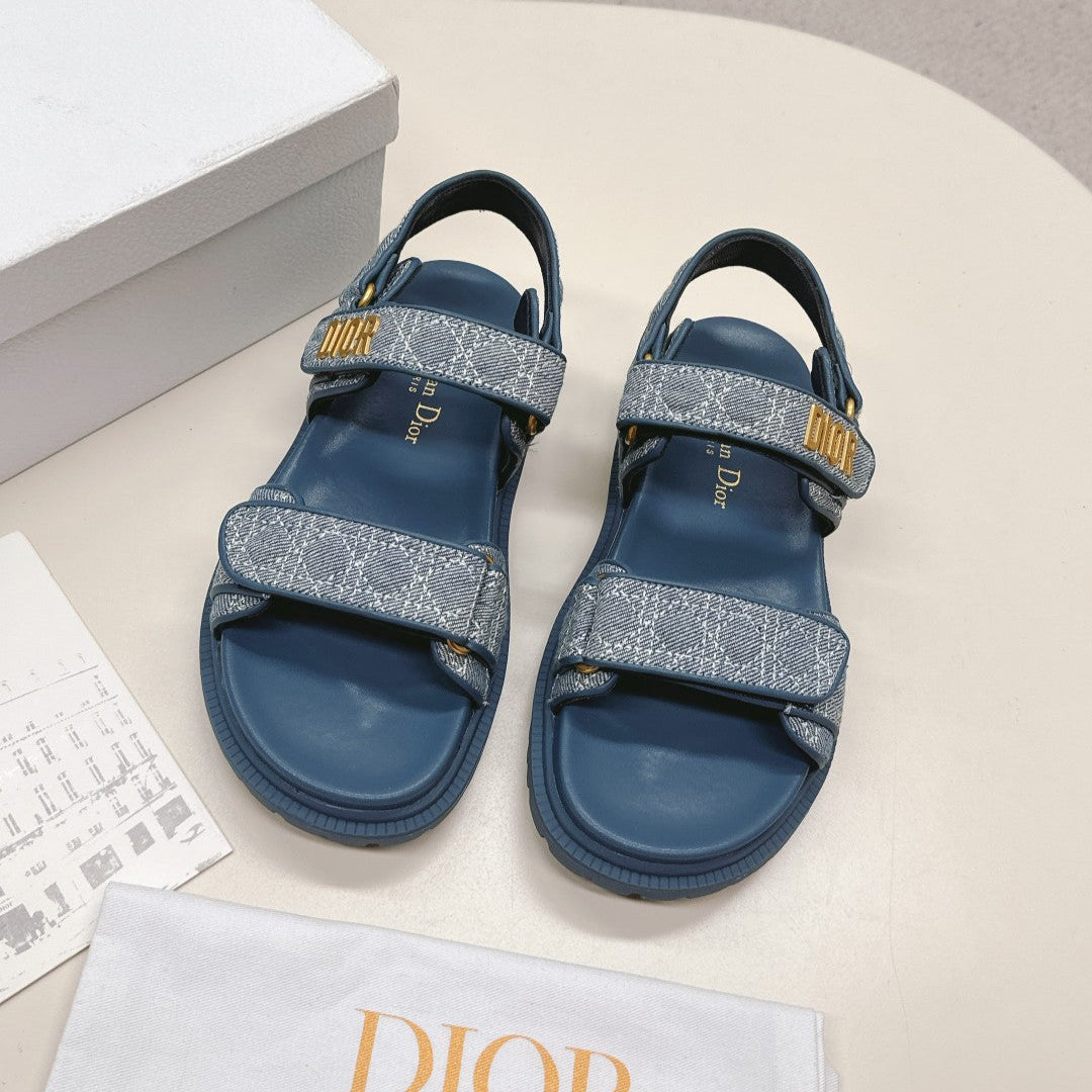 DIOR BACK-STRAP SANDALS 25S IN NAVY BLUE DENIM AND CALFSKIN - 35
