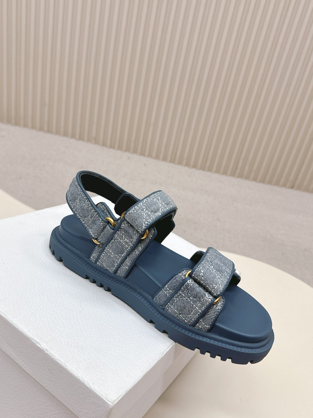 DIOR BACK-STRAP SANDALS 25S IN NAVY BLUE DENIM AND CALFSKIN - 35