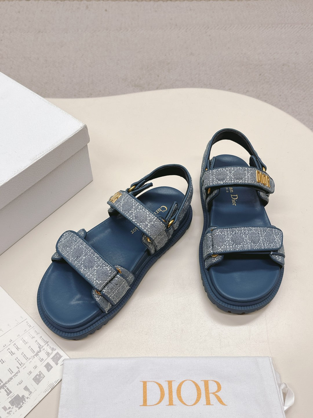 DIOR BACK-STRAP SANDALS 25S IN NAVY BLUE DENIM AND CALFSKIN - 35