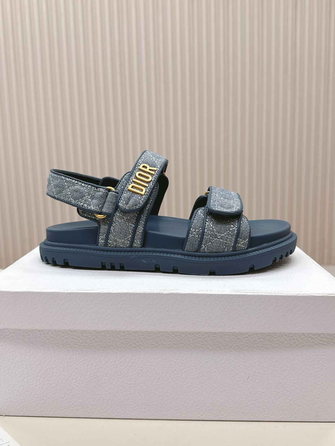 DIOR BACK-STRAP SANDALS 25S IN NAVY BLUE DENIM AND CALFSKIN - 35