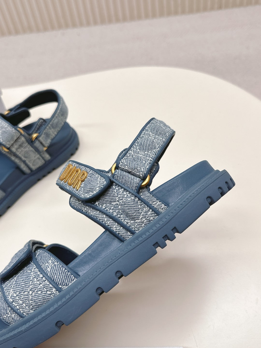 DIOR BACK-STRAP SANDALS 25S IN NAVY BLUE DENIM AND CALFSKIN - 35
