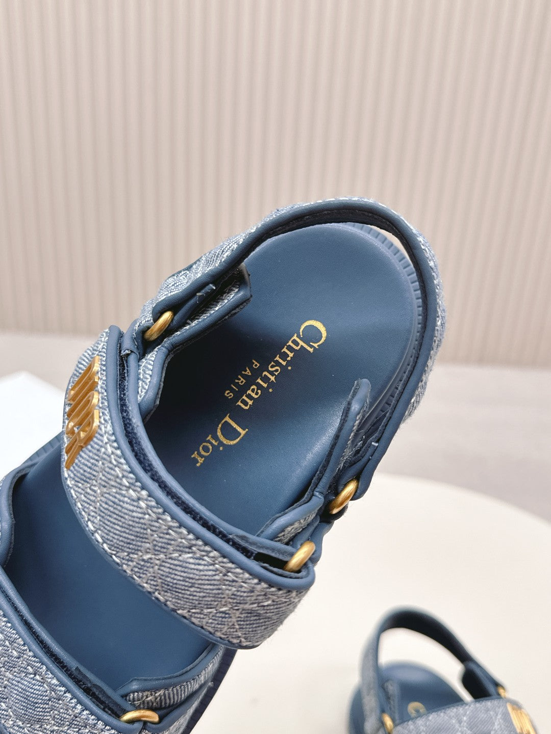 DIOR BACK-STRAP SANDALS 25S IN NAVY BLUE DENIM AND CALFSKIN - 35