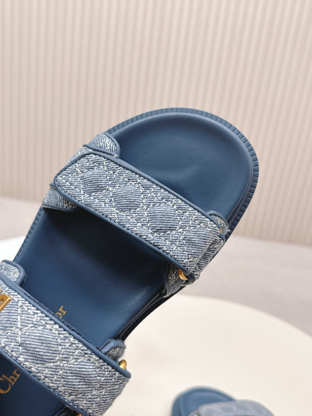 DIOR BACK-STRAP SANDALS 25S IN NAVY BLUE DENIM AND CALFSKIN - 35