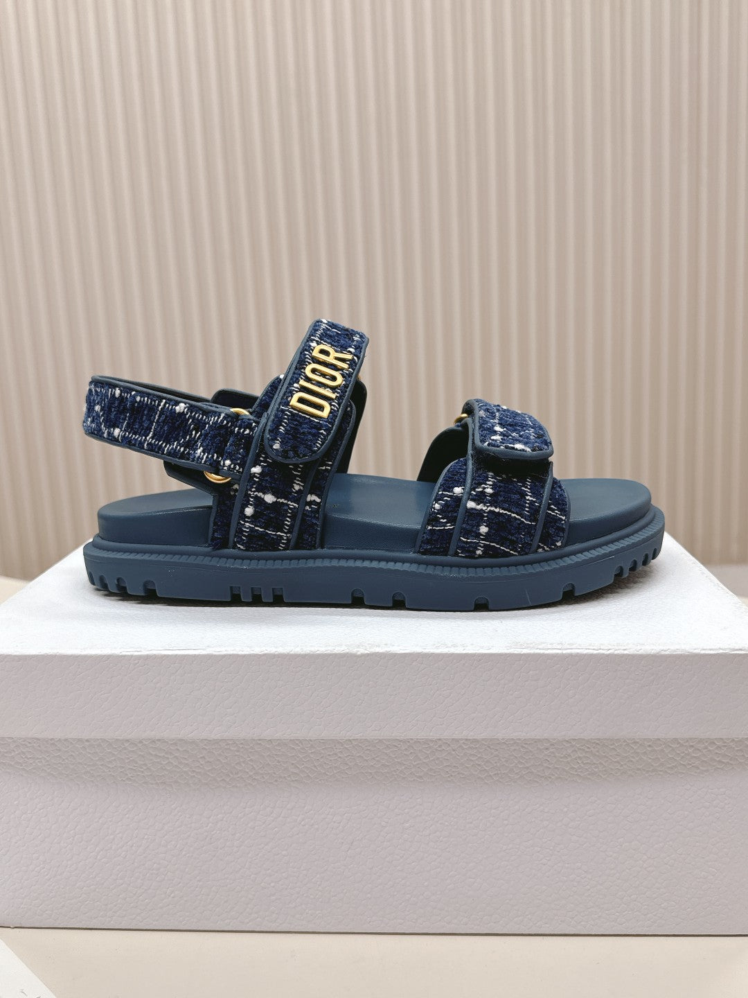 DIOR BACK-STRAP SANDALS 25S IN NAVY BLUE TWEED AND CALFSKIN - 35