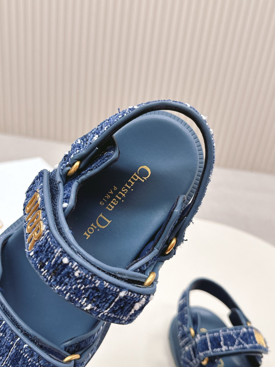 DIOR BACK-STRAP SANDALS 25S IN NAVY BLUE TWEED AND CALFSKIN - 35