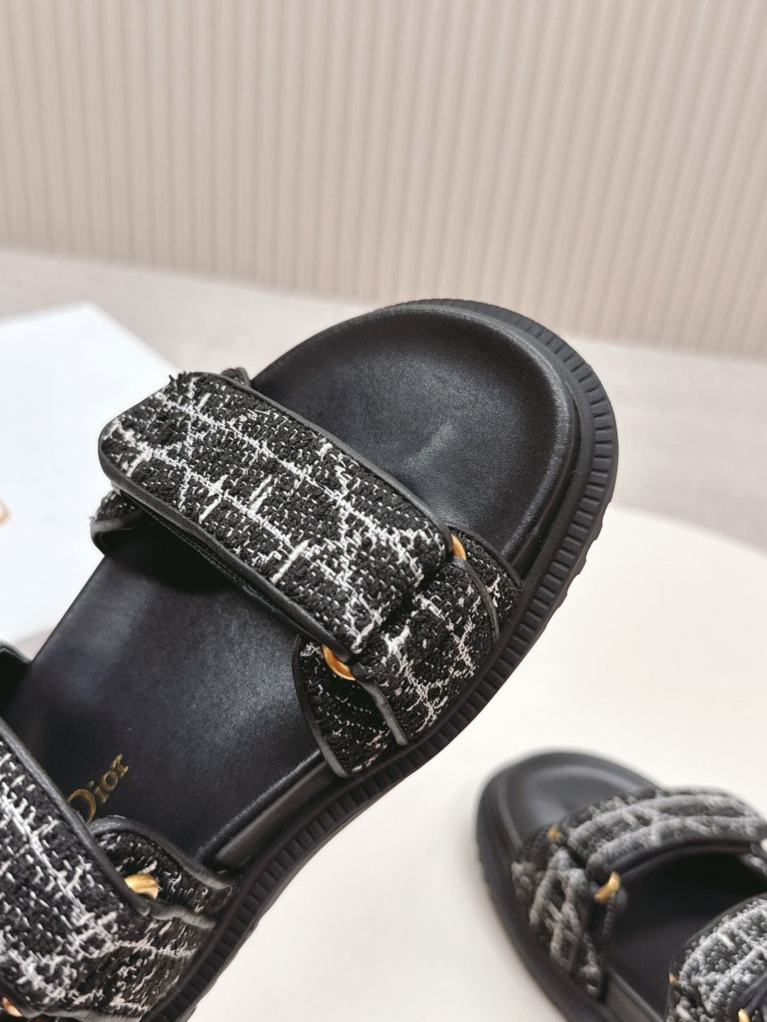 DIOR BACK-STRAP SANDALS 25S IN BLACK TWEED AND CALFSKIN - 35