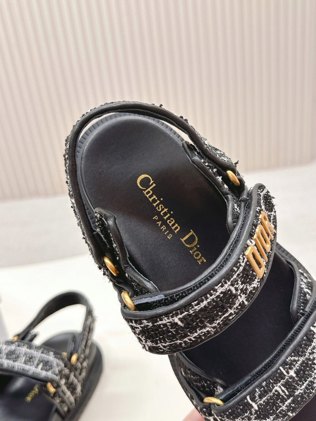 DIOR BACK-STRAP SANDALS 25S IN BLACK TWEED AND CALFSKIN - 35