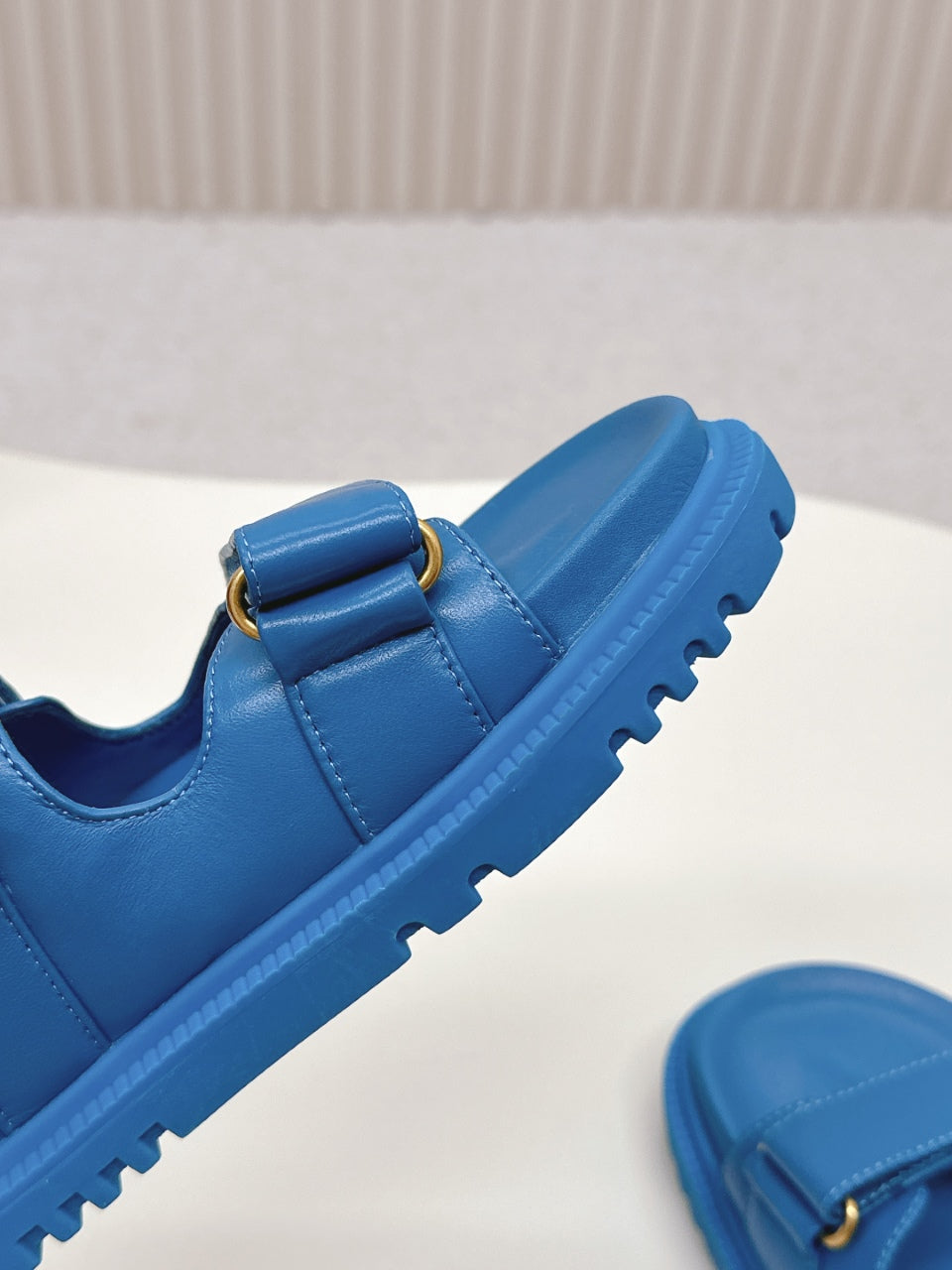 DIOR CLASSIC DOUBLE-STRAP SLIDES 25S IN OCEAN BLUE CALFSKIN - 35
