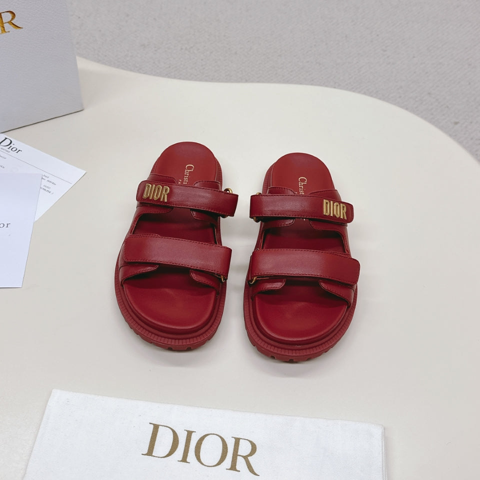 DIOR CLASSIC DOUBLE-STRAP SLIDES 25S IN DARK RED CALFSKIN - 35