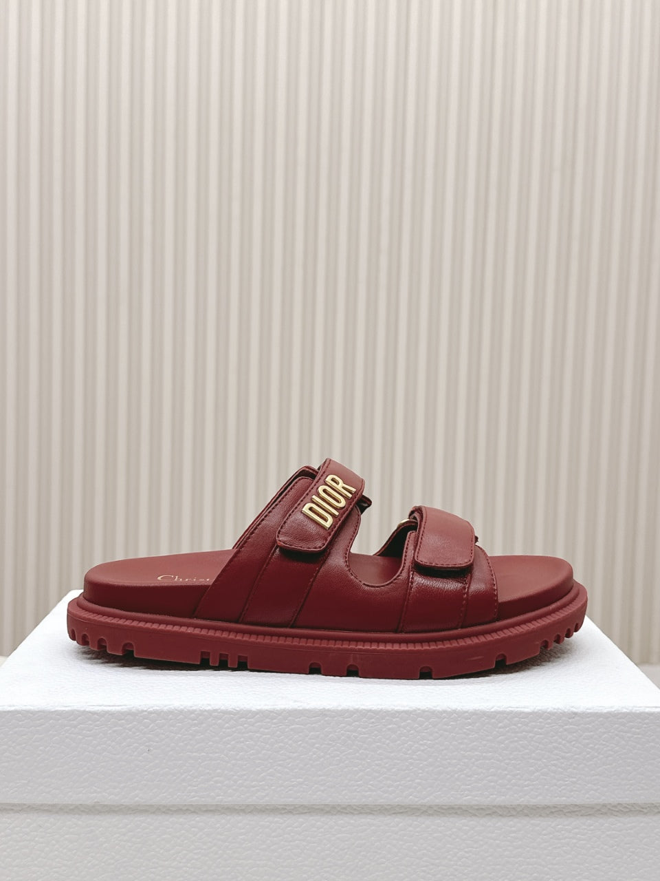 DIOR CLASSIC DOUBLE-STRAP SLIDES 25S IN DARK RED CALFSKIN - 35