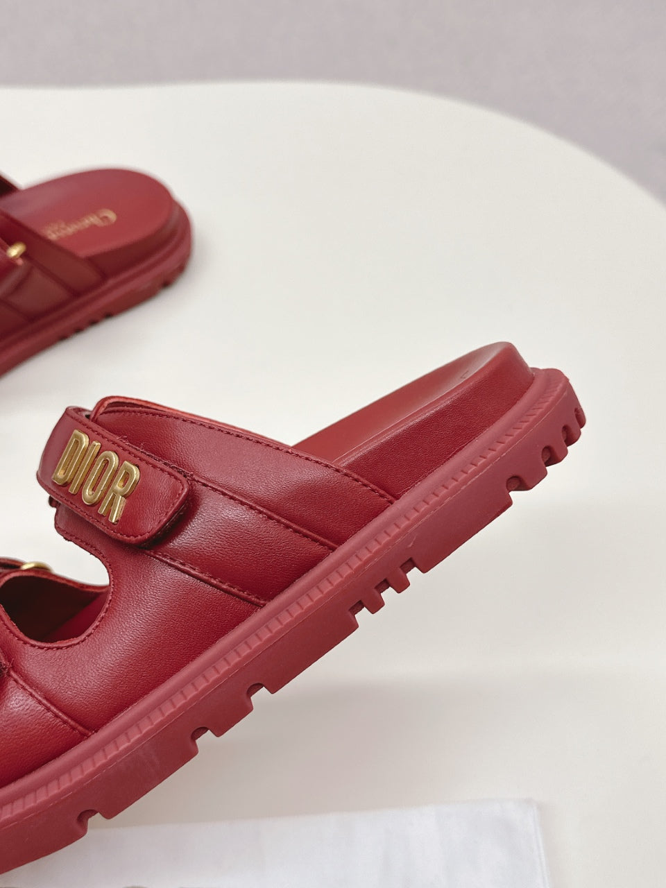 DIOR CLASSIC DOUBLE-STRAP SLIDES 25S IN DARK RED CALFSKIN - 35
