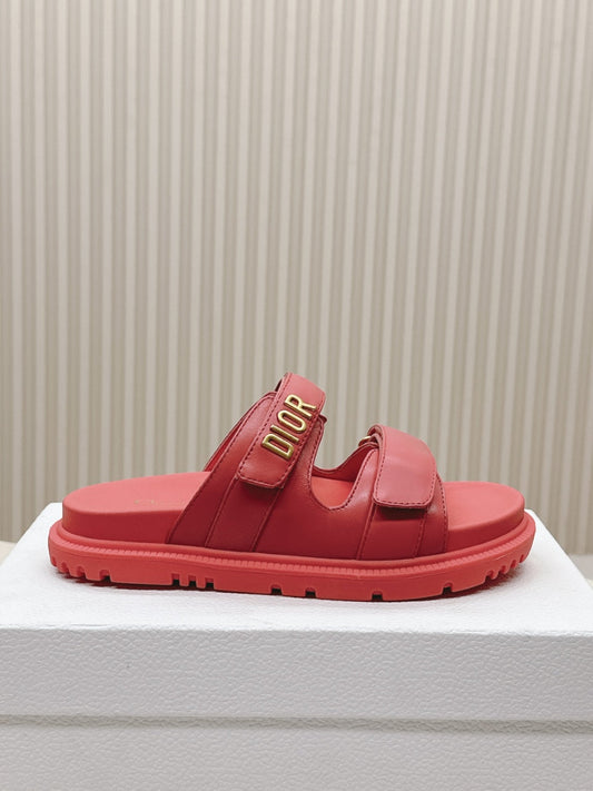 DIOR CLASSIC DOUBLE-STRAP SLIDES 25S IN STRAWBERRY PINK CALFSKIN - 35