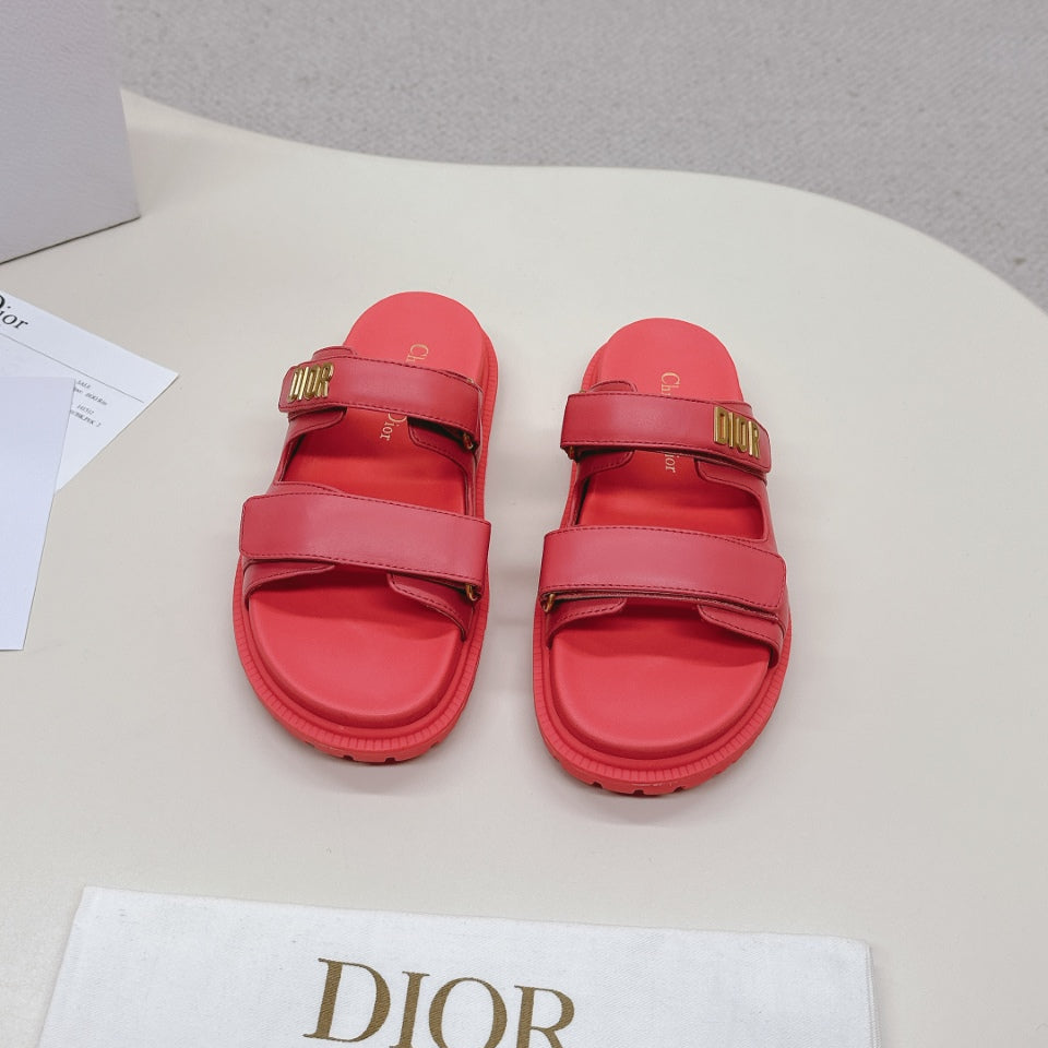 DIOR CLASSIC DOUBLE-STRAP SLIDES 25S IN STRAWBERRY PINK CALFSKIN - 35