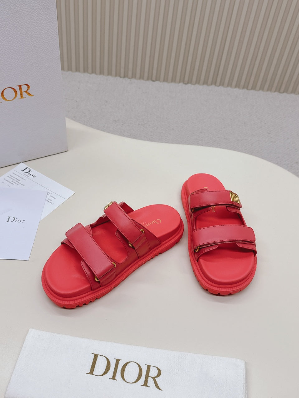 DIOR CLASSIC DOUBLE-STRAP SLIDES 25S IN STRAWBERRY PINK CALFSKIN - 35