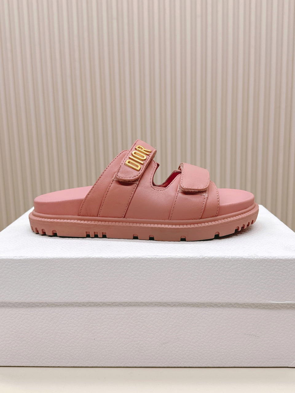 DIOR CLASSIC DOUBLE-STRAP SLIDES 25S IN PEACHY PINK CALFSKIN - 35