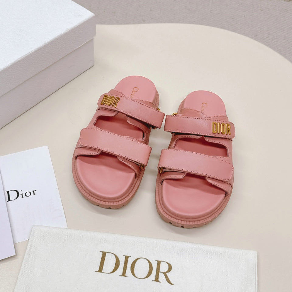 DIOR CLASSIC DOUBLE-STRAP SLIDES 25S IN PEACHY PINK CALFSKIN - 35