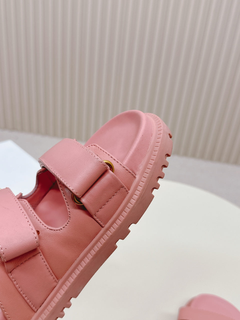 DIOR CLASSIC DOUBLE-STRAP SLIDES 25S IN PEACHY PINK CALFSKIN - 35