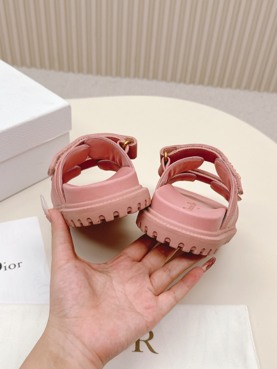 DIOR CLASSIC DOUBLE-STRAP SLIDES 25S IN PEACHY PINK CALFSKIN - 35