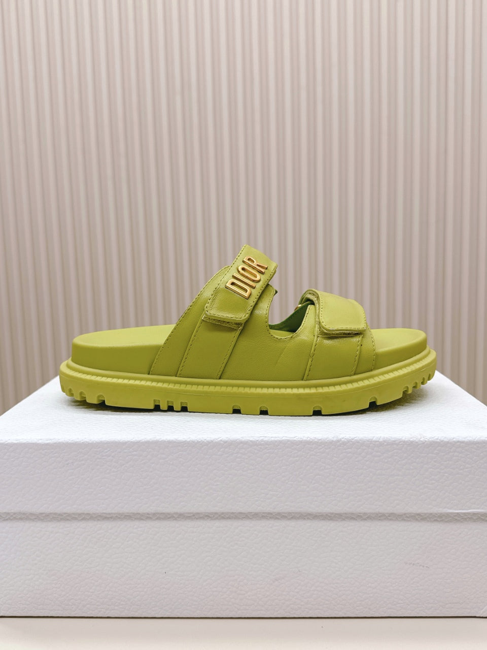 DIOR CLASSIC DOUBLE-STRAP SLIDES 25S IN OLIVE YELLOW CALFSKIN - 35