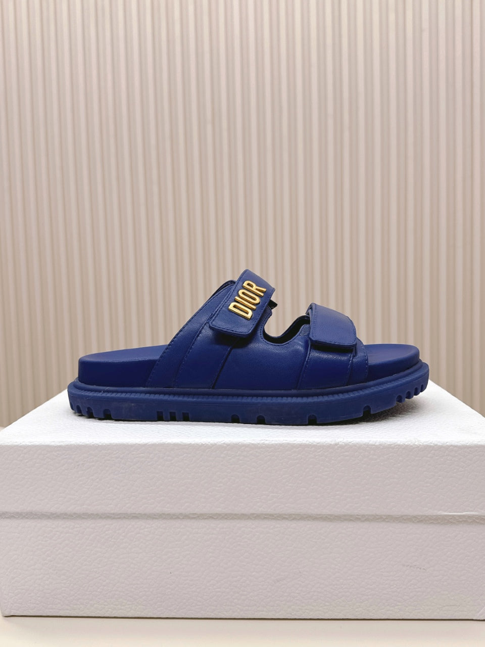 DIOR CLASSIC DOUBLE-STRAP SLIDES 25S IN NAVY BLUE CALFSKIN - 35