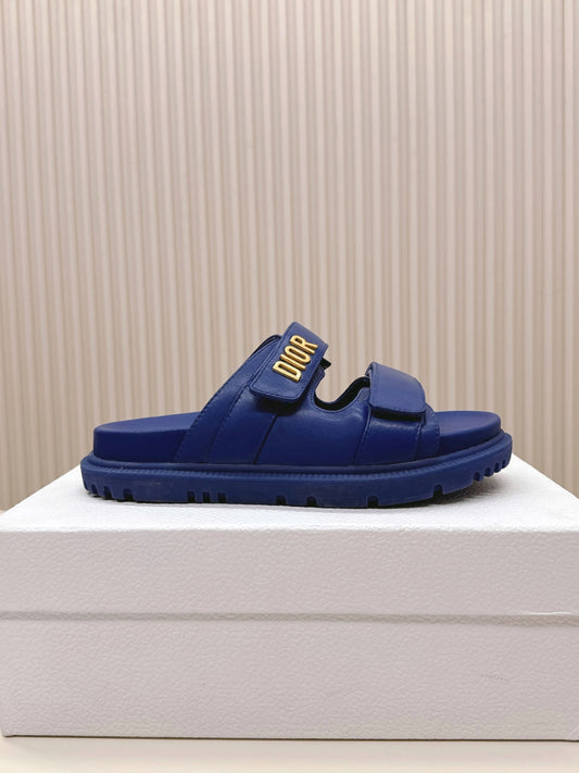 DIOR CLASSIC DOUBLE-STRAP SLIDES 25S IN NAVY BLUE CALFSKIN - 35