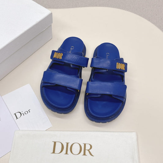 DIOR CLASSIC DOUBLE-STRAP SLIDES 25S IN NAVY BLUE CALFSKIN - 35