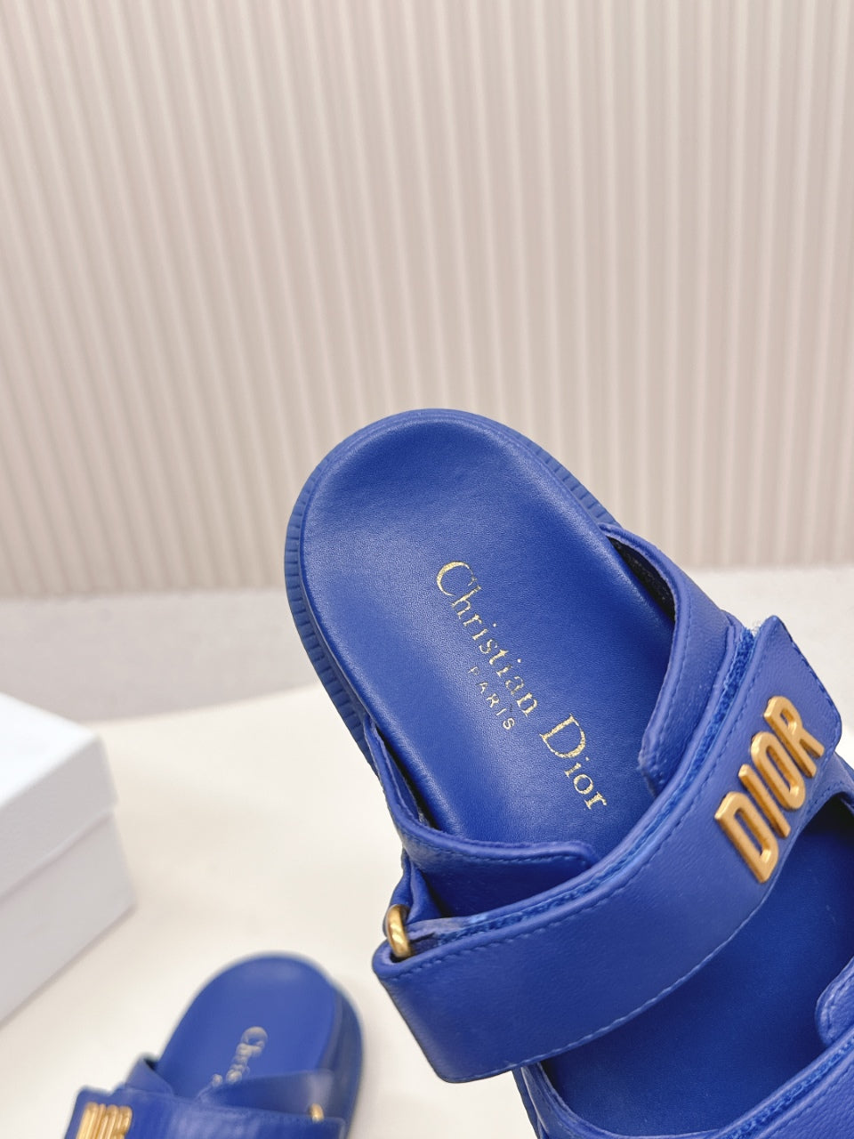 DIOR CLASSIC DOUBLE-STRAP SLIDES 25S IN NAVY BLUE CALFSKIN - 35