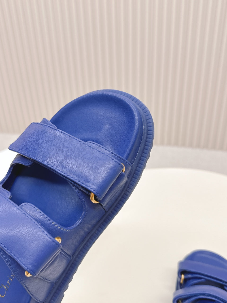 DIOR CLASSIC DOUBLE-STRAP SLIDES 25S IN NAVY BLUE CALFSKIN - 35