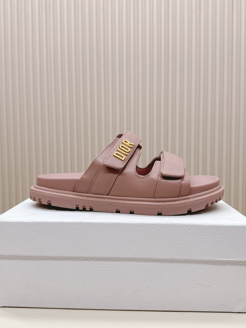 DIOR CLASSIC DOUBLE-STRAP SLIDES 25S IN BABY PINK CALFSKIN - 35