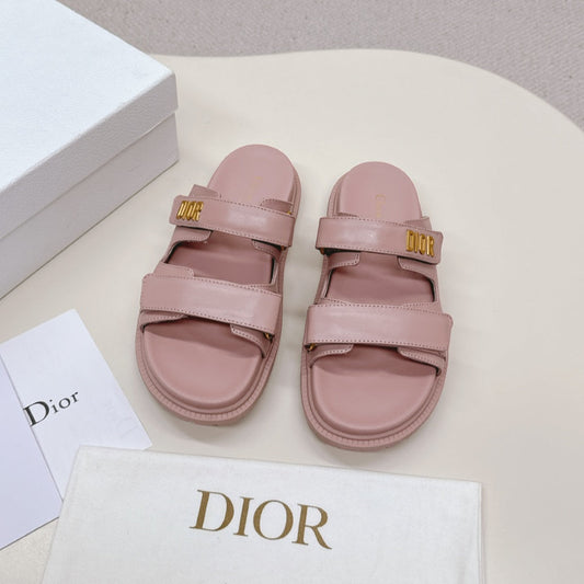 DIOR CLASSIC DOUBLE-STRAP SLIDES 25S IN BABY PINK CALFSKIN - 35