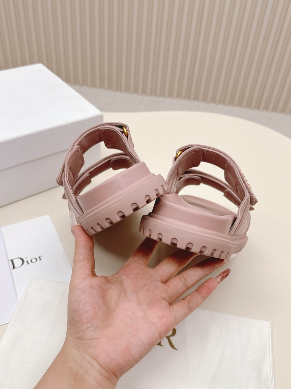 DIOR CLASSIC DOUBLE-STRAP SLIDES 25S IN BABY PINK CALFSKIN - 35