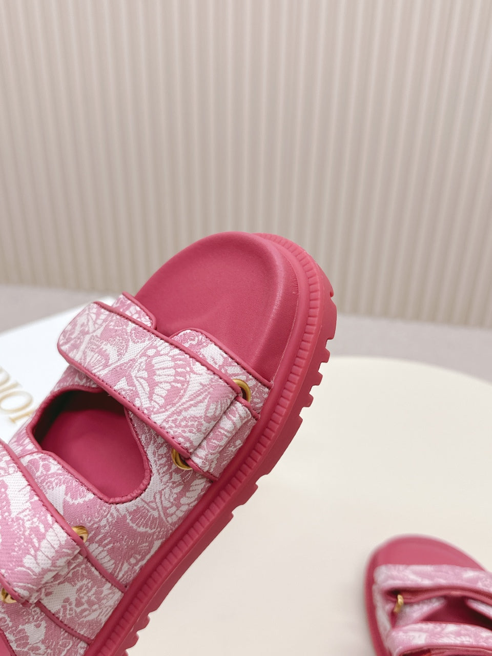 DIOR CLASSIC DOUBLE-STRAP SLIDES 25S IN DARK PINK FABRIC AND CALFSKIN - 35