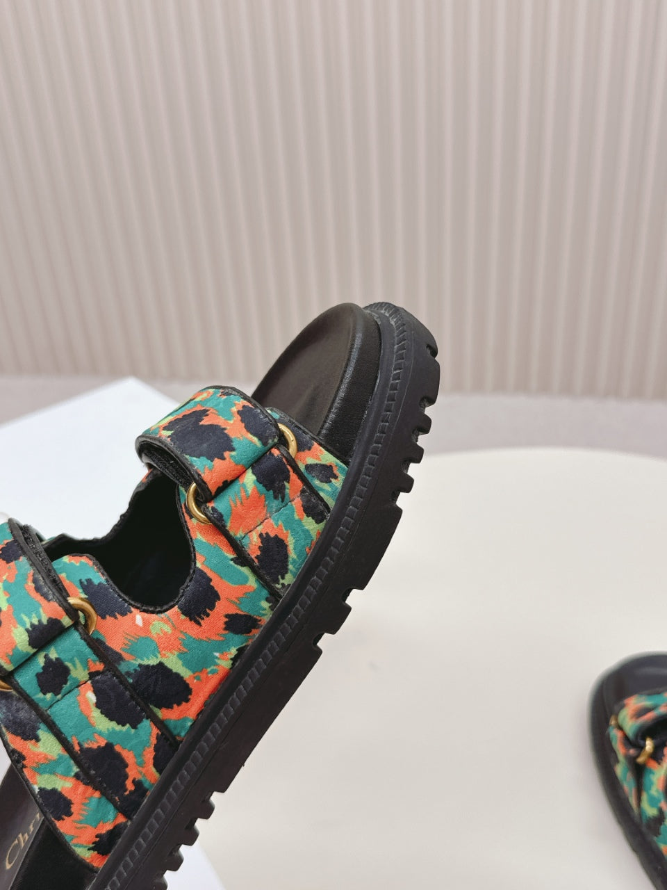 DIOR CLASSIC DOUBLE-STRAP SLIDES 25S IN MULTICOLOR FABRIC AND CALFSKIN - 35
