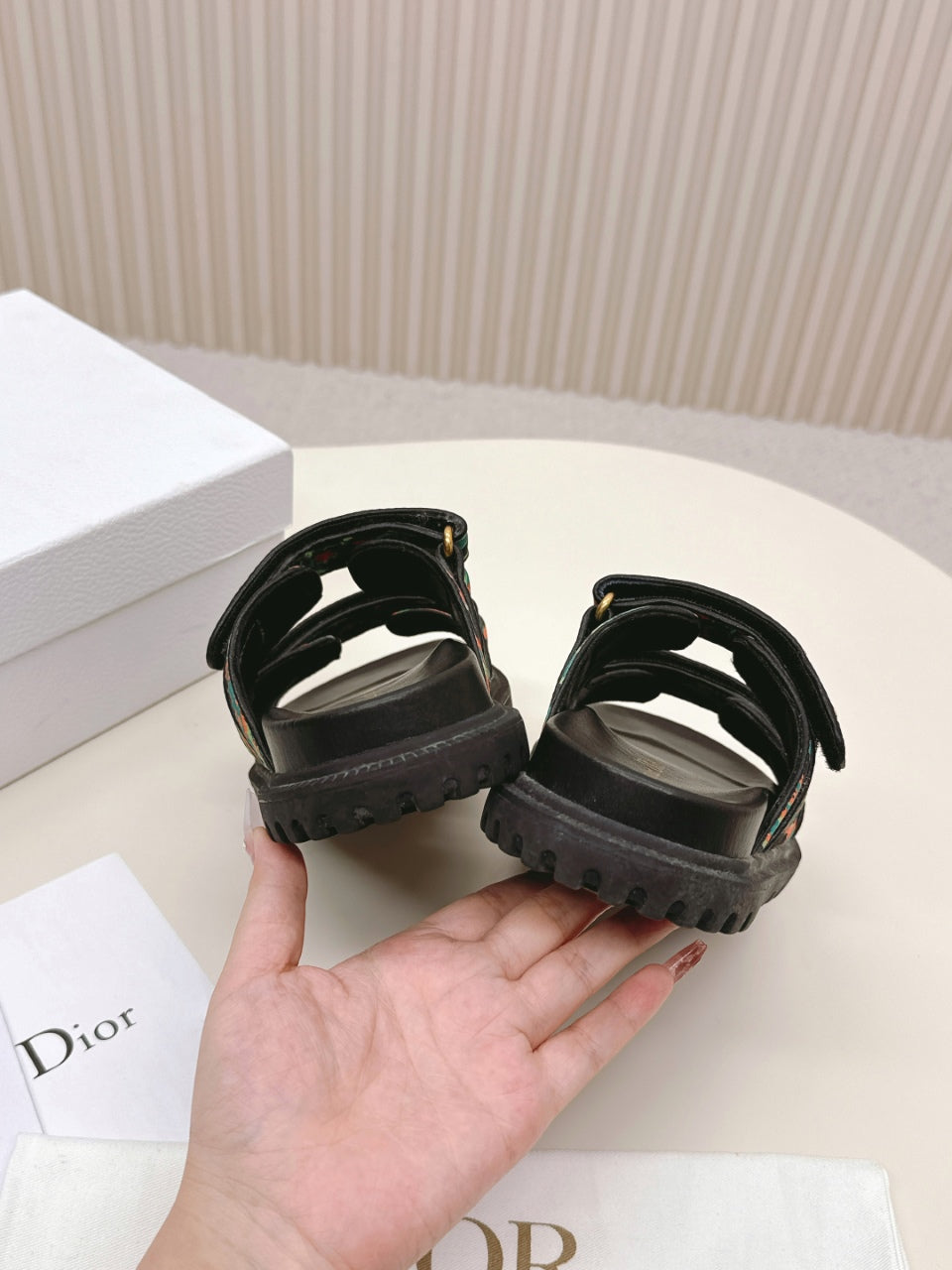 DIOR CLASSIC DOUBLE-STRAP SLIDES 25S IN MULTICOLOR FABRIC AND CALFSKIN - 35