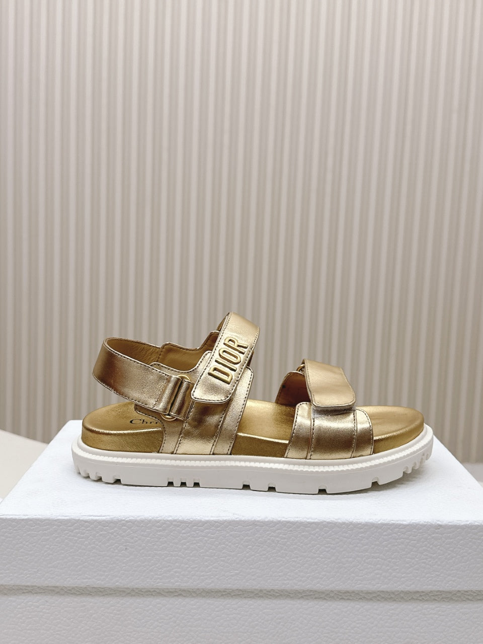 DIOR BACK-STRAP SANDALS 25S IN GOLD CALFSKIN WITH GOLD HARDWARE - 35