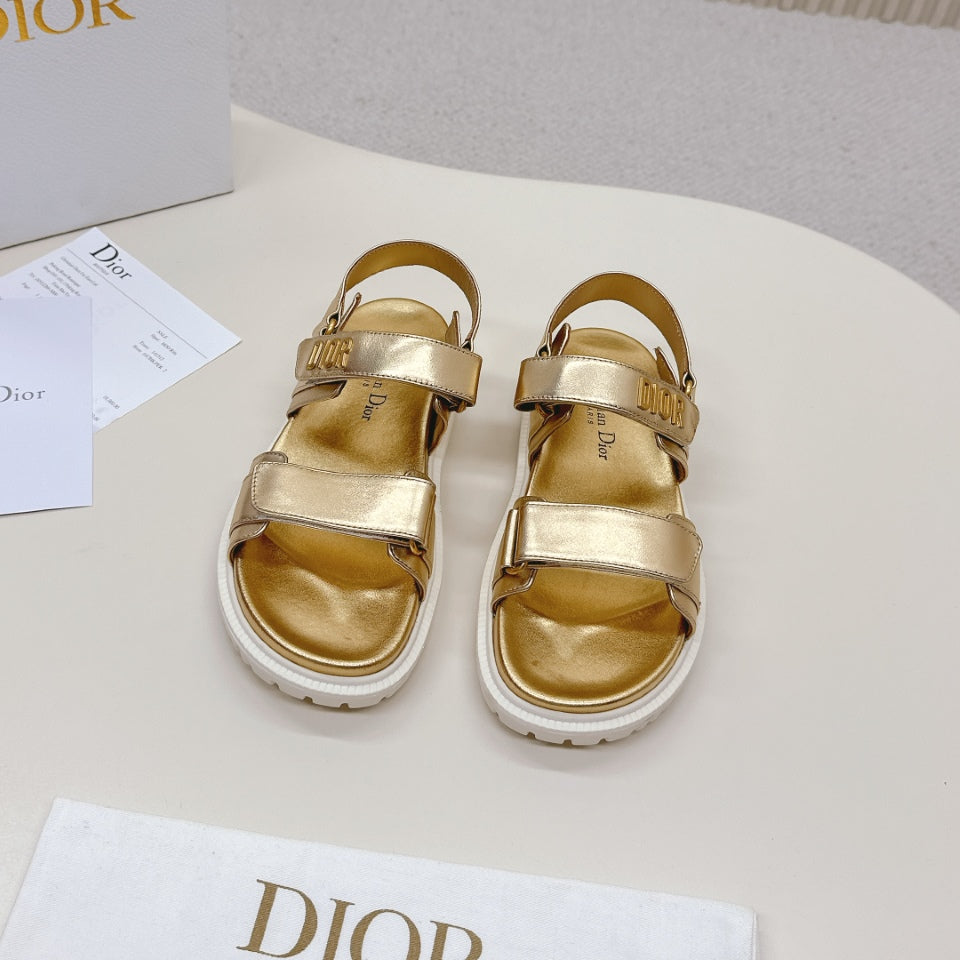 DIOR BACK-STRAP SANDALS 25S IN GOLD CALFSKIN WITH GOLD HARDWARE - 35