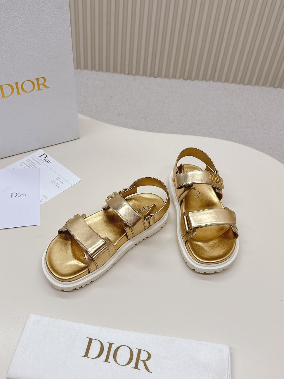 DIOR BACK-STRAP SANDALS 25S IN GOLD CALFSKIN WITH GOLD HARDWARE - 35