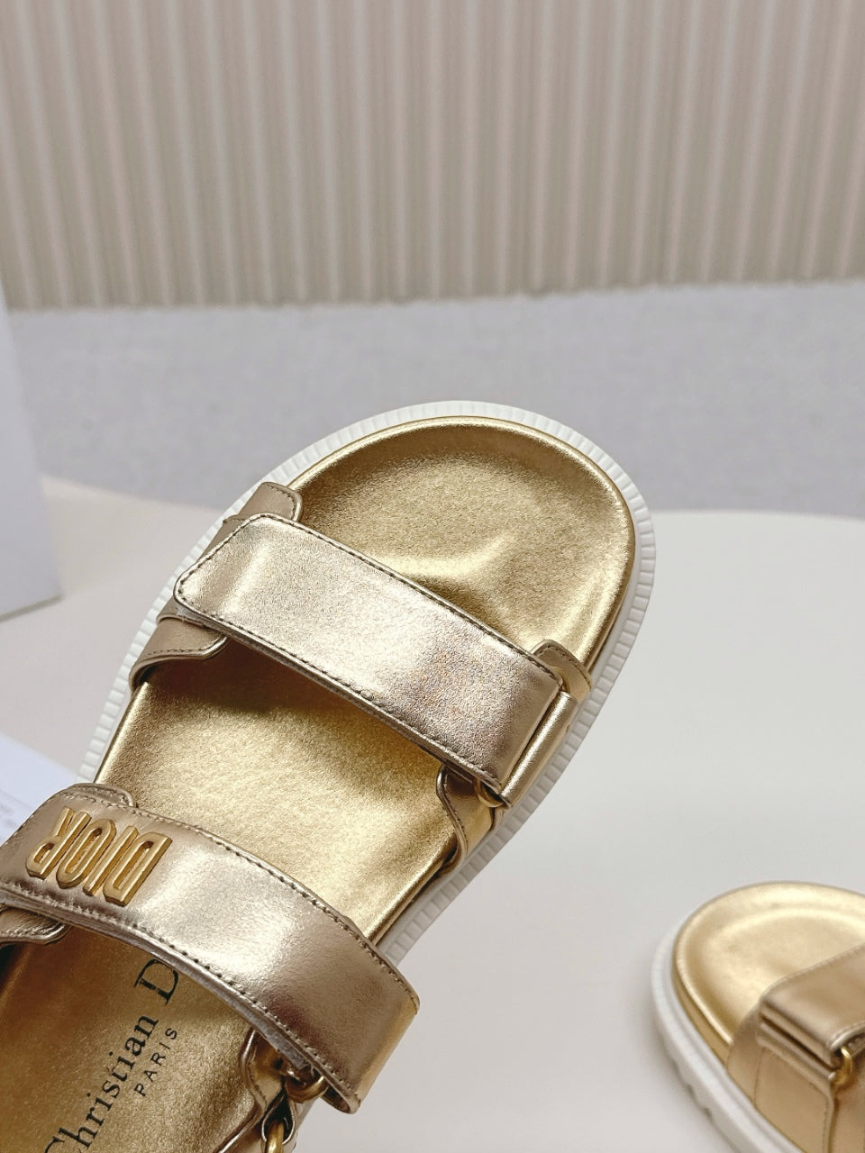 DIOR BACK-STRAP SANDALS 25S IN GOLD CALFSKIN WITH GOLD HARDWARE - 35