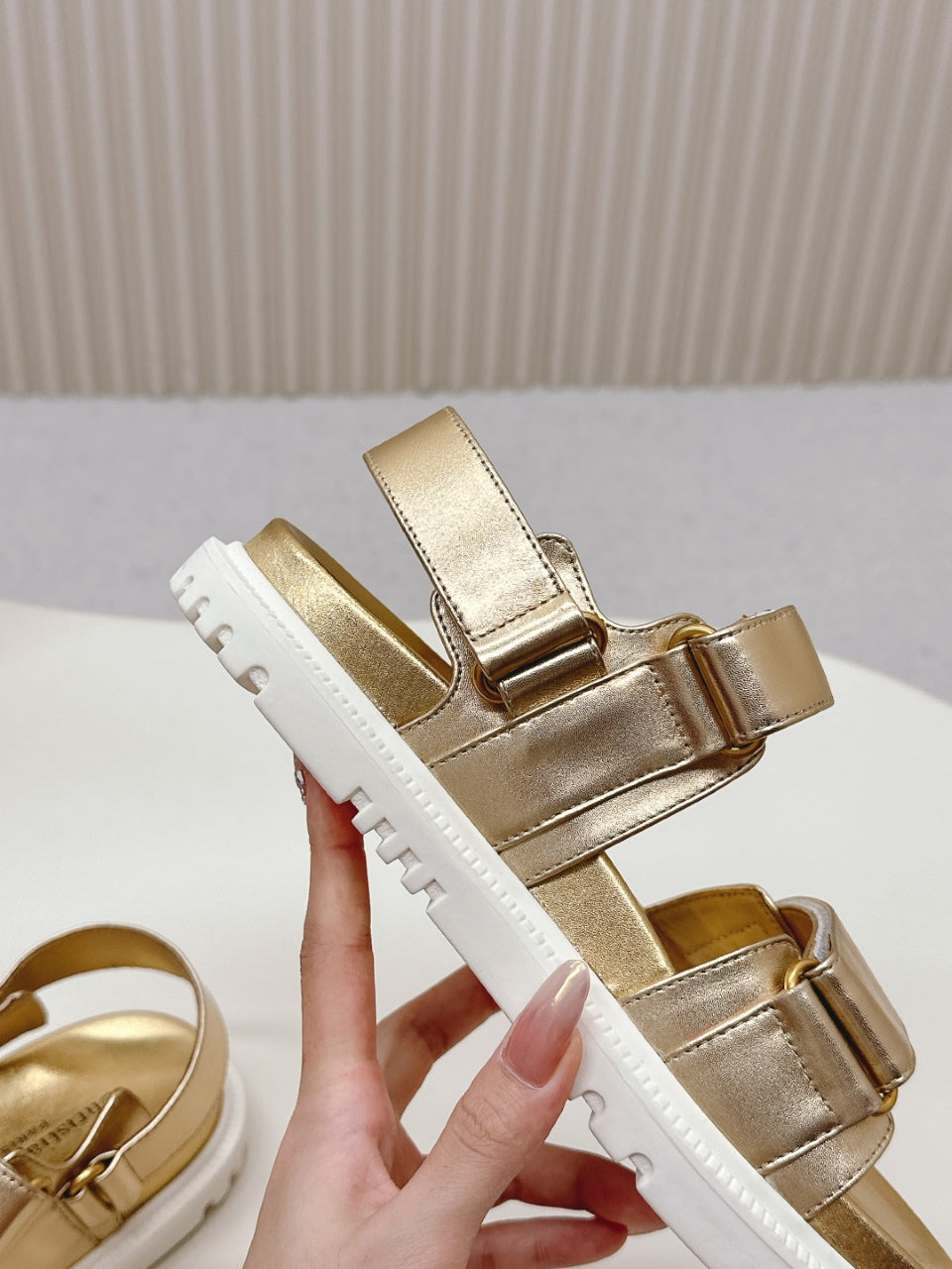 DIOR BACK-STRAP SANDALS 25S IN GOLD CALFSKIN WITH GOLD HARDWARE - 35