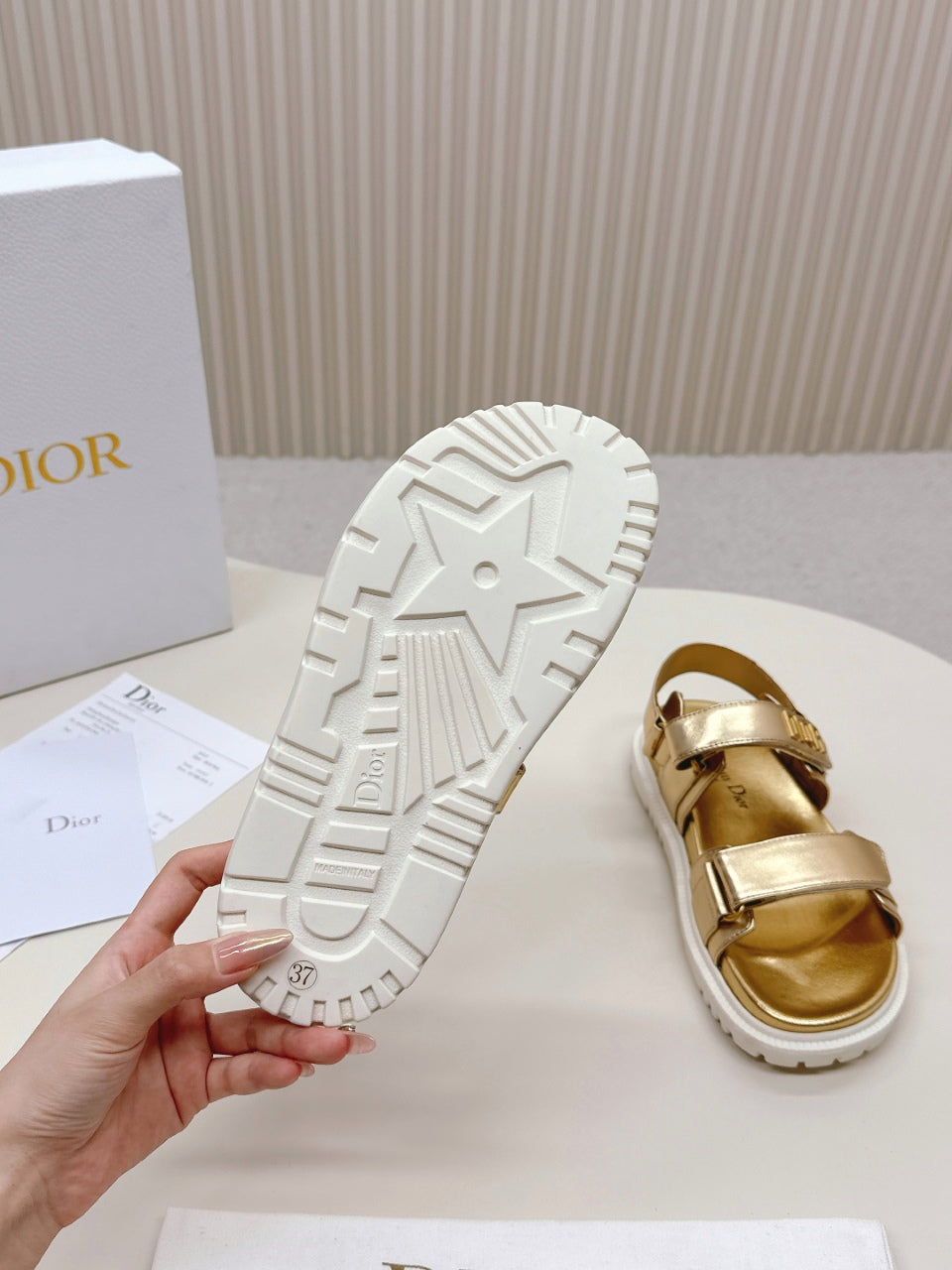DIOR BACK-STRAP SANDALS 25S IN GOLD CALFSKIN WITH GOLD HARDWARE - 35