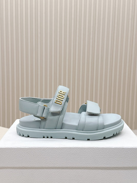 DIOR BACK-STRAP SANDALS 25S IN PASTEL BLUE CALFSKIN WITH GOLD HARDWARE - 35