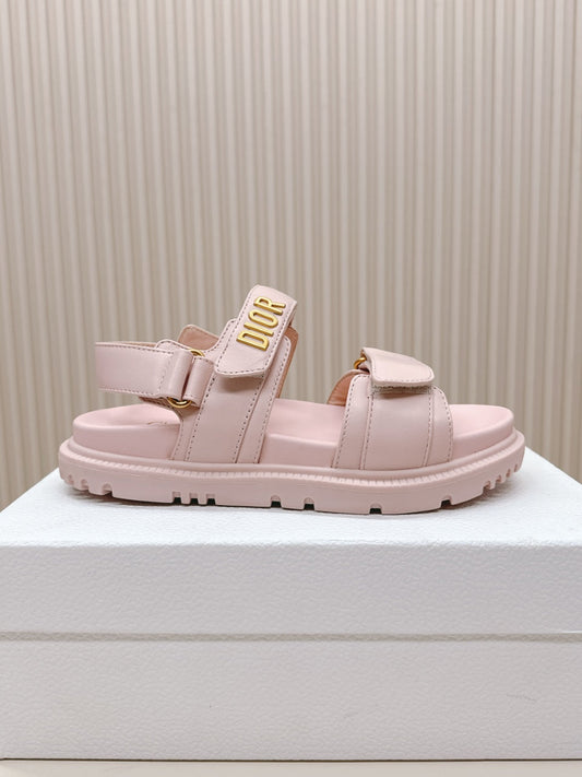 DIOR BACK-STRAP SANDALS 25S IN PASTEL PINK CALFSKIN WITH GOLD HARDWARE - 35