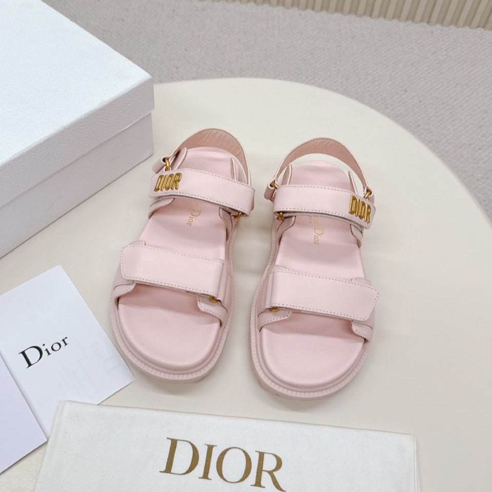DIOR BACK-STRAP SANDALS 25S IN PASTEL PINK CALFSKIN WITH GOLD HARDWARE - 35